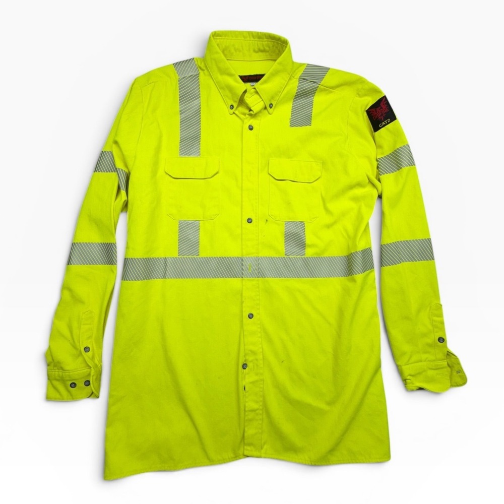Drifire Mens XL-Tall Hi-Vis Yellow FR Flame Resistant CAT2 Work Shirt Reflective